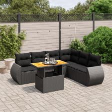 vidaXL 7 részes fekete polyrattan kerti ülőgarnitúra párnával kerti bútor