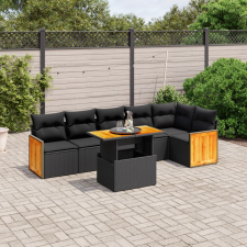 vidaXL 7 részes fekete polyrattan kerti ülőgarnitúra párnával kerti bútor