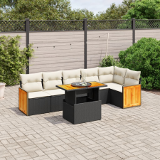 vidaXL 7 részes fekete polyrattan kerti ülőgarnitúra párnával kerti bútor