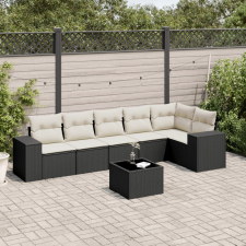 vidaXL 7 részes fekete polyrattan kerti ülőgarnitúra párnával kerti bútor