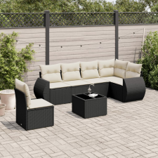 vidaXL 7 részes fekete polyrattan kerti ülőgarnitúra párnával kerti bútor