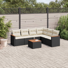 vidaXL 7 részes fekete polyrattan kerti ülőgarnitúra párnával kerti bútor