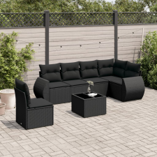 vidaXL 7 részes fekete polyrattan kerti ülőgarnitúra párnával kerti bútor