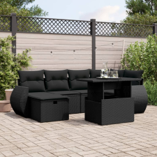 vidaXL 7 részes fekete polyrattan kerti ülőgarnitúra párnával kerti bútor