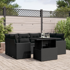 vidaXL 7 részes fekete polyrattan kerti ülőgarnitúra párnával kerti bútor