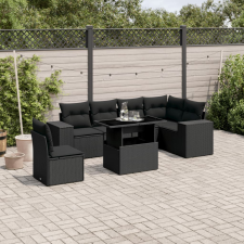 vidaXL 7 részes fekete polyrattan kerti ülőgarnitúra párnával kerti bútor