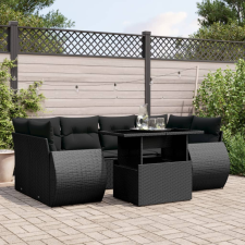 vidaXL 7 részes fekete polyrattan kerti ülőgarnitúra párnával kerti bútor