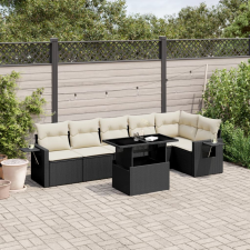 vidaXL 7 részes fekete polyrattan kerti ülőgarnitúra párnával kerti bútor