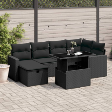 vidaXL 7 részes fekete polyrattan kerti ülőgarnitúra párnával kerti bútor