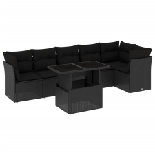 vidaXL 7 részes fekete polyrattan kerti ülőgarnitúra párnával kerti bútor