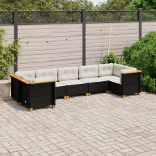 vidaXL 7 részes fekete polyrattan kerti ülőgarnitúra párnával kerti bútor