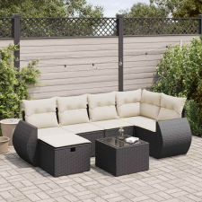 vidaXL 7 részes fekete polyrattan kerti ülőgarnitúra párnával kerti bútor