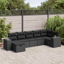 vidaXL 7 részes fekete polyrattan kerti ülőgarnitúra párnával kerti bútor