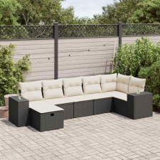 vidaXL 7 részes fekete polyrattan kerti ülőgarnitúra párnával kerti bútor