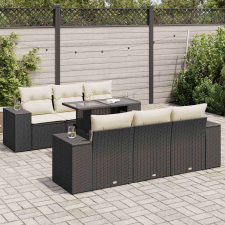 vidaXL 7 részes fekete polyrattan kerti ülőgarnitúra párnával kerti bútor