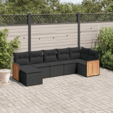 vidaXL 7 részes fekete polyrattan kerti ülőgarnitúra párnával kerti bútor