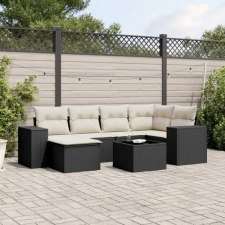 vidaXL 7 részes fekete polyrattan kerti ülőgarnitúra párnával kerti bútor