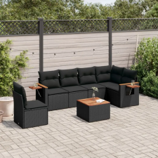vidaXL 7 részes fekete polyrattan kerti ülőgarnitúra párnával kerti bútor