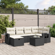 vidaXL 7 részes fekete polyrattan kerti ülőgarnitúra párnával kerti bútor