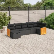 vidaXL 7 részes fekete polyrattan kerti ülőgarnitúra párnával kerti bútor