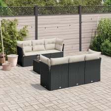vidaXL 7 részes fekete polyrattan kerti ülőgarnitúra párnával kerti bútor