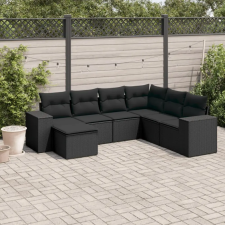 vidaXL 7 részes fekete polyrattan kerti ülőgarnitúra párnával kerti bútor