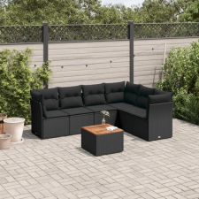 vidaXL 7 részes fekete polyrattan kerti ülőgarnitúra párnával kerti bútor