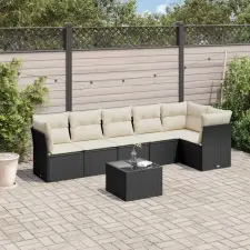 vidaXL 7 részes fekete polyrattan kerti ülőgarnitúra párnával kerti bútor