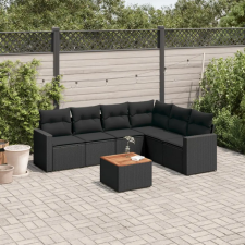 vidaXL 7 részes fekete polyrattan kerti ülőgarnitúra párnával kerti bútor