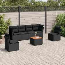 vidaXL 7 részes fekete polyrattan kerti ülőgarnitúra párnával kerti bútor
