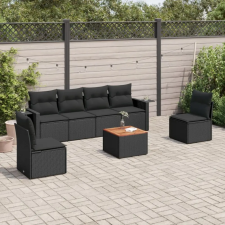 vidaXL 7 részes fekete polyrattan kerti ülőgarnitúra párnával kerti bútor