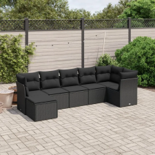 vidaXL 7 részes fekete polyrattan kerti ülőgarnitúra párnával kerti bútor