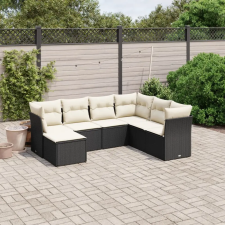 vidaXL 7 részes fekete polyrattan kerti ülőgarnitúra párnával kerti bútor