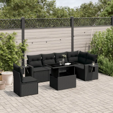 vidaXL 7 részes fekete polyrattan kerti ülőgarnitúra párnával kerti bútor
