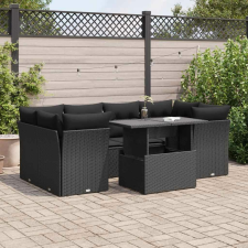 vidaXL 7 részes fekete polyrattan kerti ülőgarnitúra párnával kerti bútor