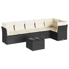 vidaXL 7 részes fekete polyrattan kerti ülőgarnitúra párnával (3217666) kerti bútor
