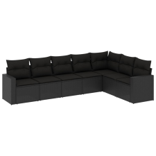 vidaXL 7 részes fekete polyrattan kerti ülőgarnitúra párnával (3219035) kerti bútor