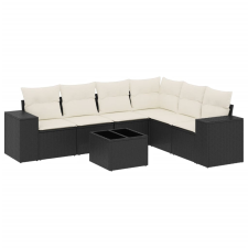 vidaXL 7 részes fekete polyrattan kerti ülőgarnitúra párnával (3222615) kerti bútor