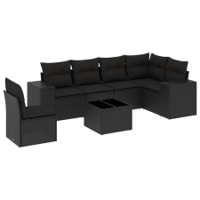 vidaXL 7 részes fekete polyrattan kerti ülőgarnitúra párnával (3222634) kerti bútor