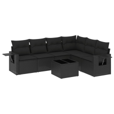 vidaXL 7 részes fekete polyrattan kerti ülőgarnitúra párnával (3252552) kerti bútor