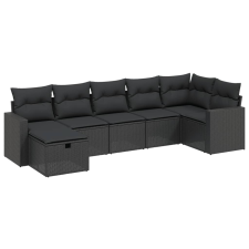 vidaXL 7 részes fekete polyrattan kerti ülőgarnitúra párnával (3263501) kerti bútor