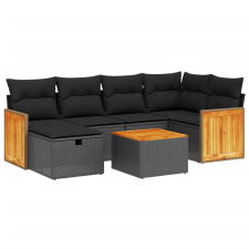 vidaXL 7 részes fekete polyrattan kerti ülőgarnitúra párnával (3265738) kerti bútor