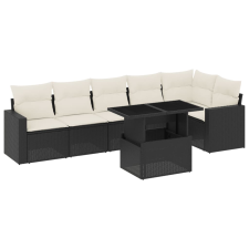 vidaXL 7 részes fekete polyrattan kerti ülőgarnitúra párnával (3267286) kerti bútor