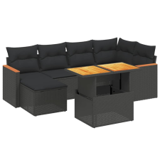 vidaXL 7 részes fekete polyrattan kerti ülőgarnitúra párnával (3273176) kerti bútor
