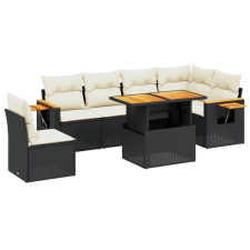 vidaXL 7 részes fekete polyrattan kerti ülőgarnitúra párnával (3273541) kerti bútor