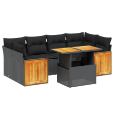 vidaXL 7 részes fekete polyrattan kerti ülőgarnitúra párnával (3273855) kerti bútor