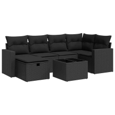 vidaXL 7 részes fekete polyrattan kerti ülőgarnitúra párnával (3325391) kerti bútor