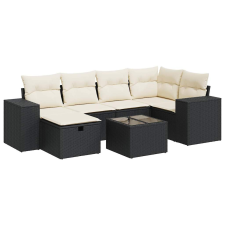 vidaXL 7 részes fekete polyrattan kerti ülőgarnitúra párnával (3325692) kerti bútor