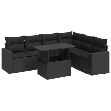 vidaXL 7 részes fekete polyrattan kerti ülőgarnitúra párnával (3326326) kerti bútor