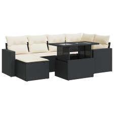 vidaXL 7 részes fekete polyrattan kerti ülőgarnitúra párnával (3326347) kerti bútor